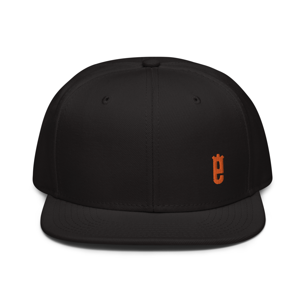 A snapback cap featuring bold lettering and the logo of a company raising awareness for X-linked juvenile retinoschisis. The cap is black with a sleek, adjustable strap at the back. The logo prominently displays the initials of the organization in vibrant colors, while the cap's design exudes a casual yet purposeful style.